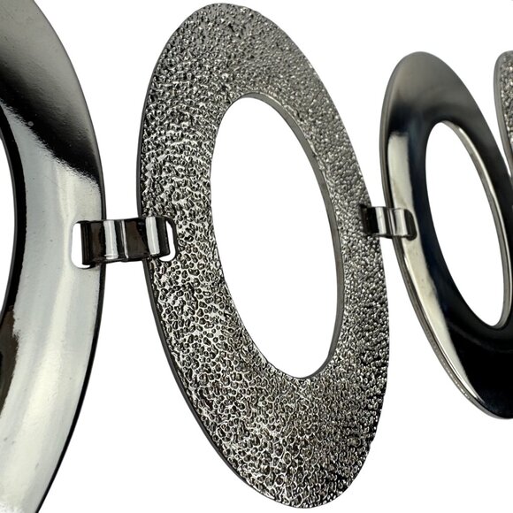 Vintage 1980s Silver-Tone Oval Link Statement Belt With Textured & Smooth Finish